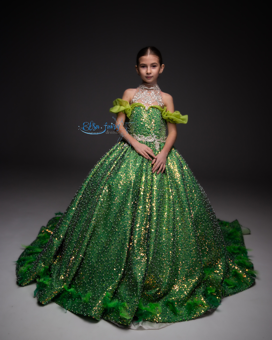 Green Gala evening gown, Pageant ball gown, Birthday Girl Dress, Wedding Guest Dress