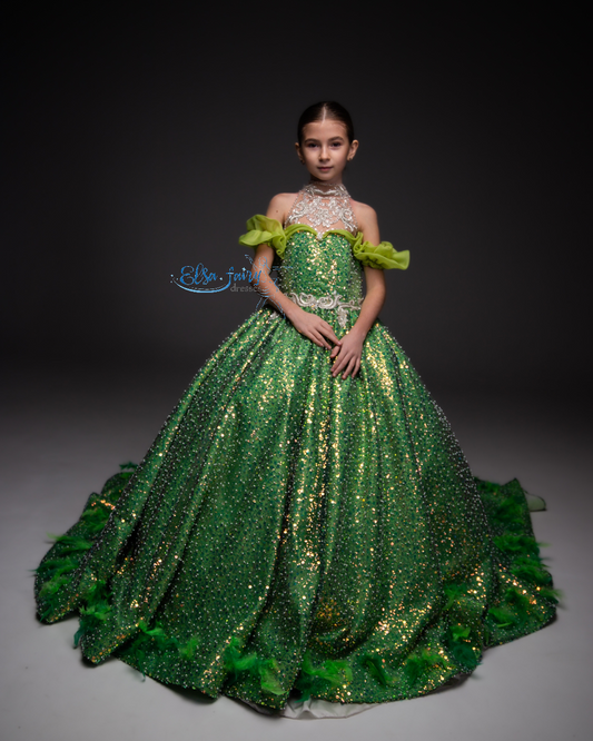 Green Gala evening gown, Pageant ball gown, Birthday Girl Dress, Wedding Guest Dress