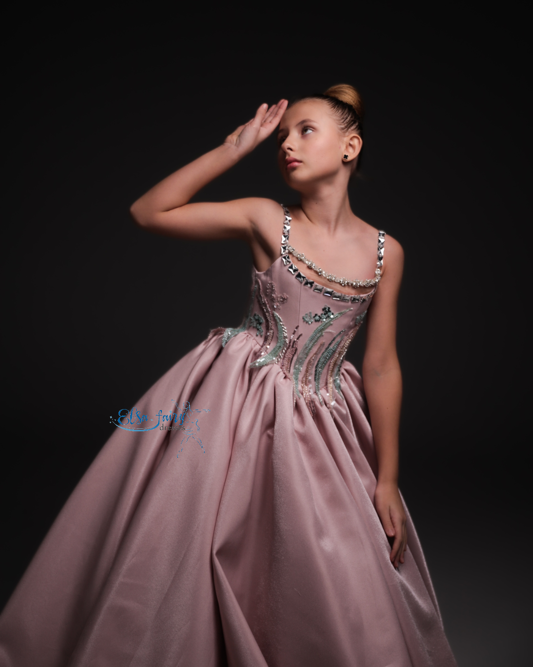 Blush Pink Gala evening gown, Pageant ball gown, Flower Girl Dress, Wedding guest Dress, Girl Birthday Dress, junior bridesmaid gown