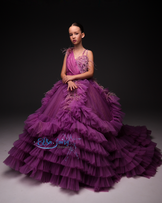 Lilac Gala evening gown, Pageant ball gown, Flower Girl Dress, Wedding guest Dress, Girl Birthday Dress, junior bridesmaid gown