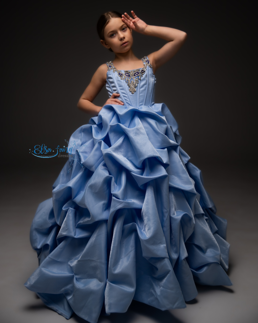 Blue couture evening gown, Pageant ball gown, Birthday Girl Dress