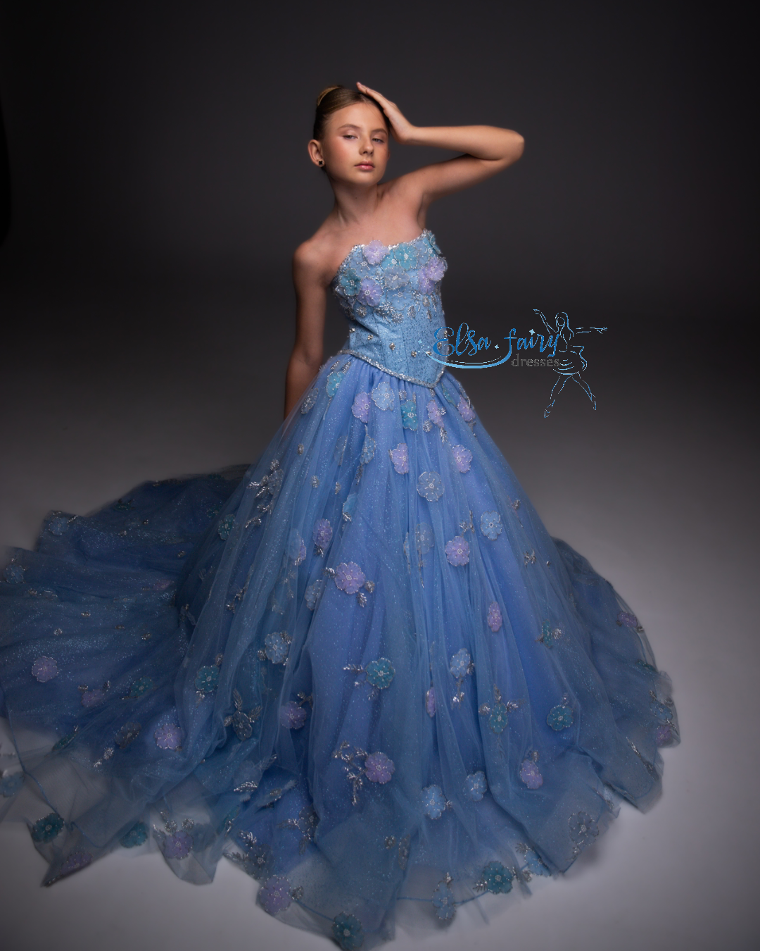 Blue Gala ball gown, Pageant gown, Birthday Girl Dress, Flower Girl Dress, Girl Birthday Dress