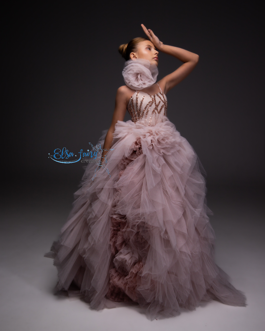 Blush Pink Pageant Ball Gown: Handmade Formal Dress with Detachable Flower Accessory