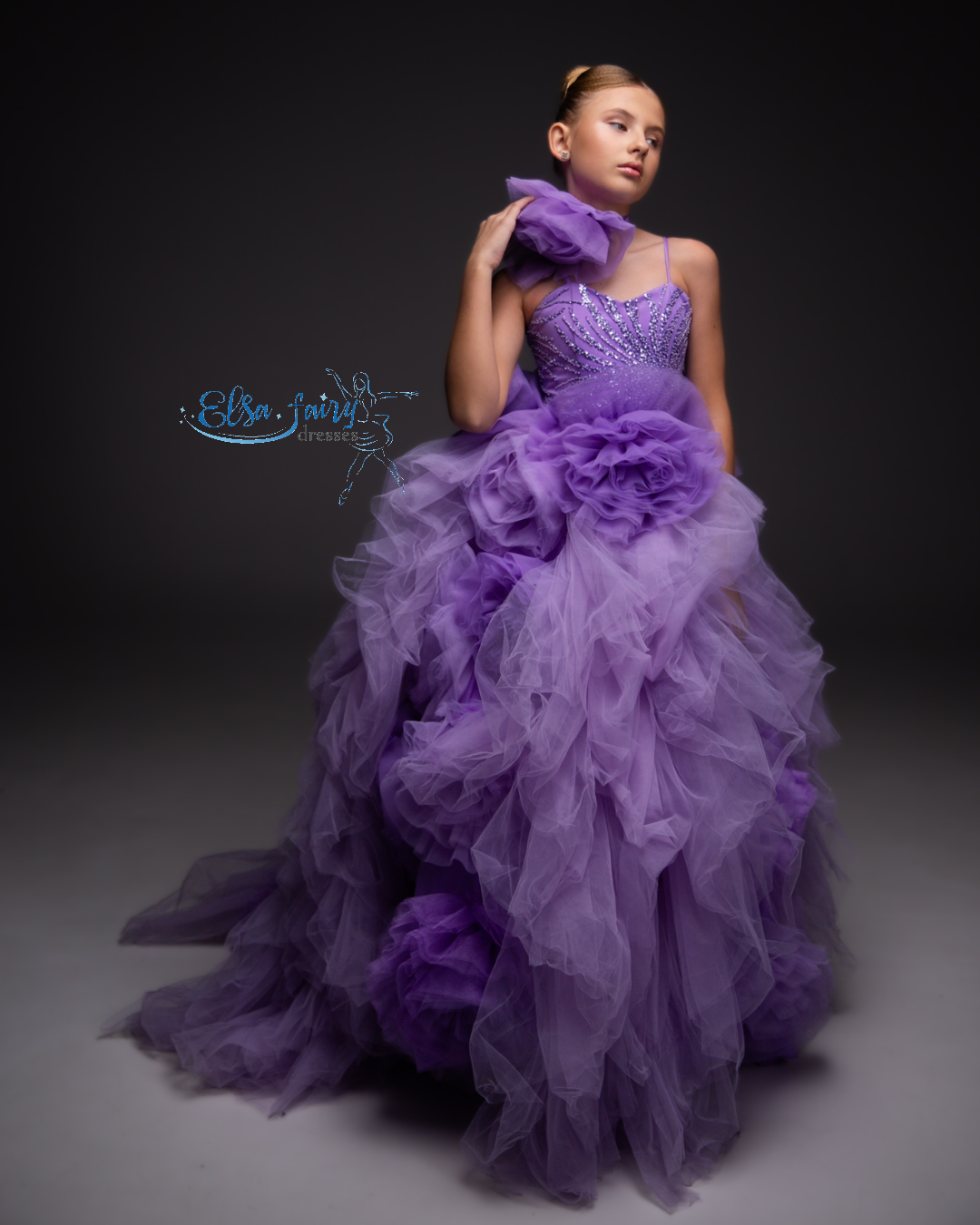 Purple Pageant Ball Gown: Handmade Formal Dress with Detachable Flower Accessory