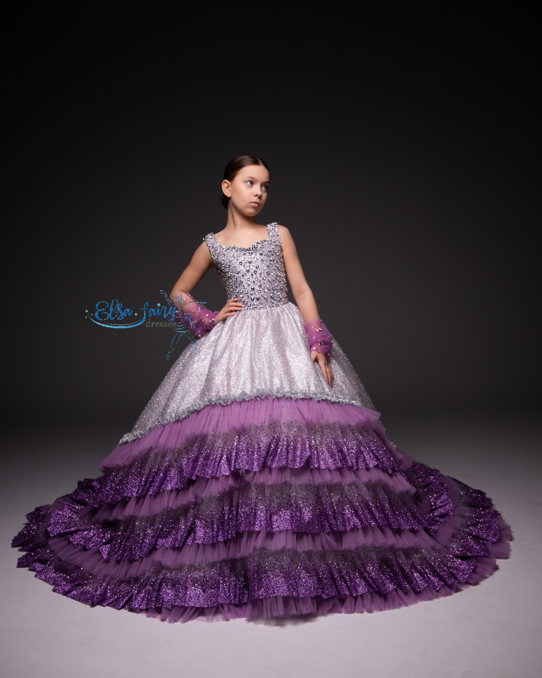 Lilac Gala evening gown, Pageant ball gown, Flower Girl Dress, Wedding guest Dress, Girl Birthday Dress