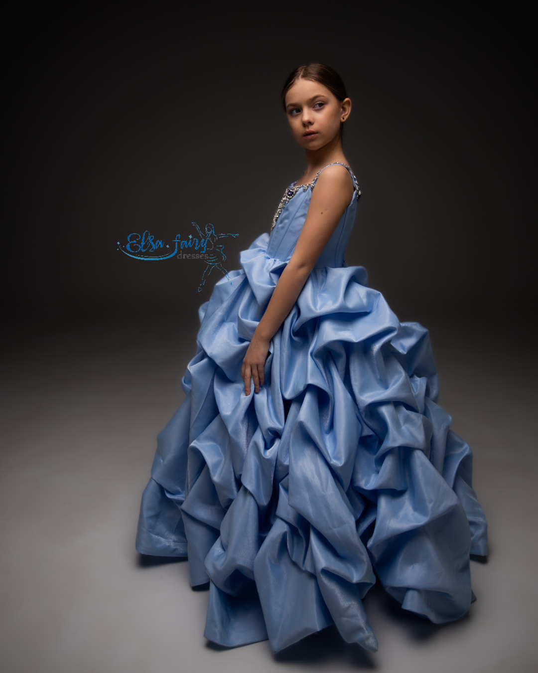 Blue couture evening gown, Pageant ball gown, Birthday Girl Dress