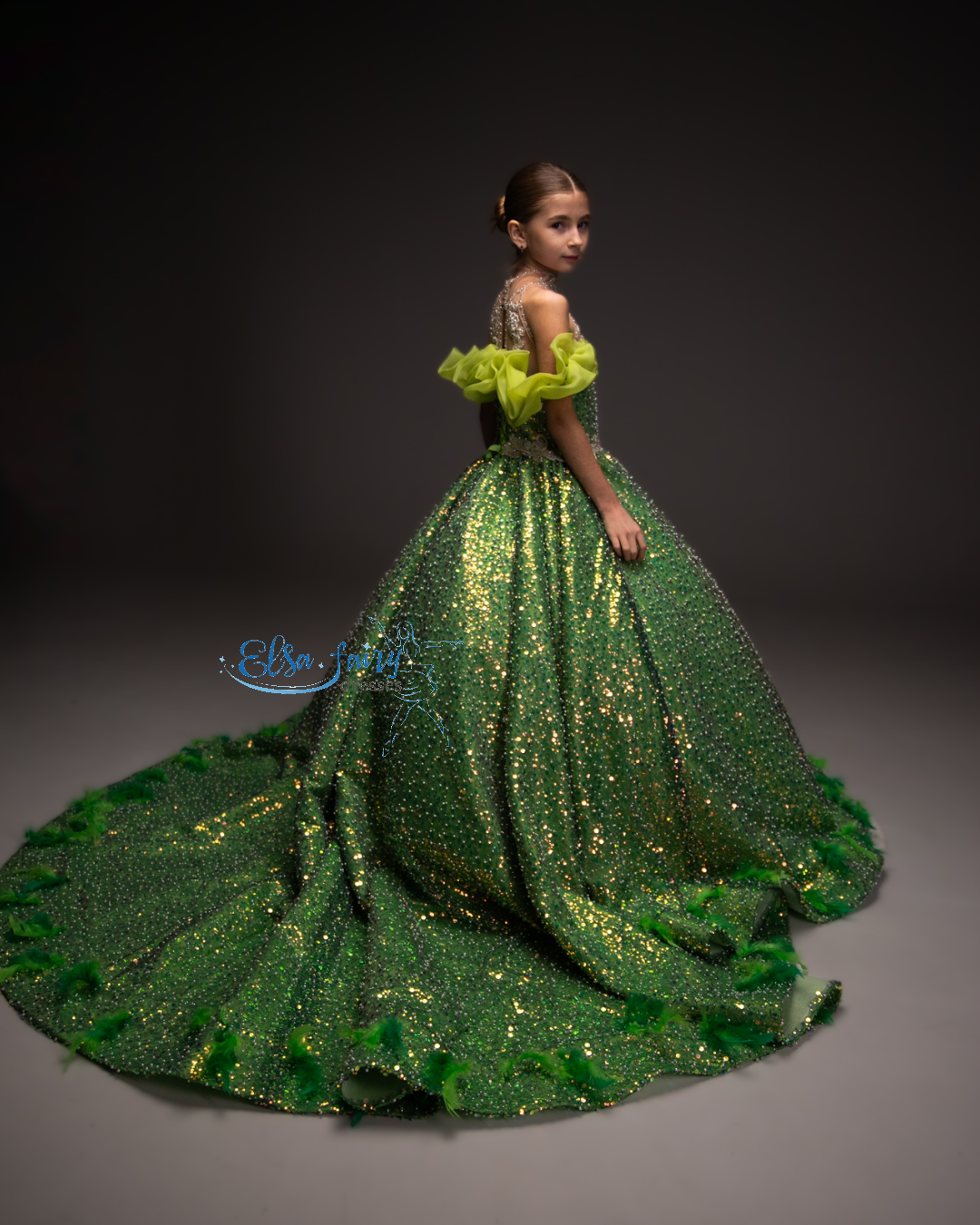 Green Gala evening gown, Pageant ball gown, Birthday Girl Dress, Wedding Guest Dress