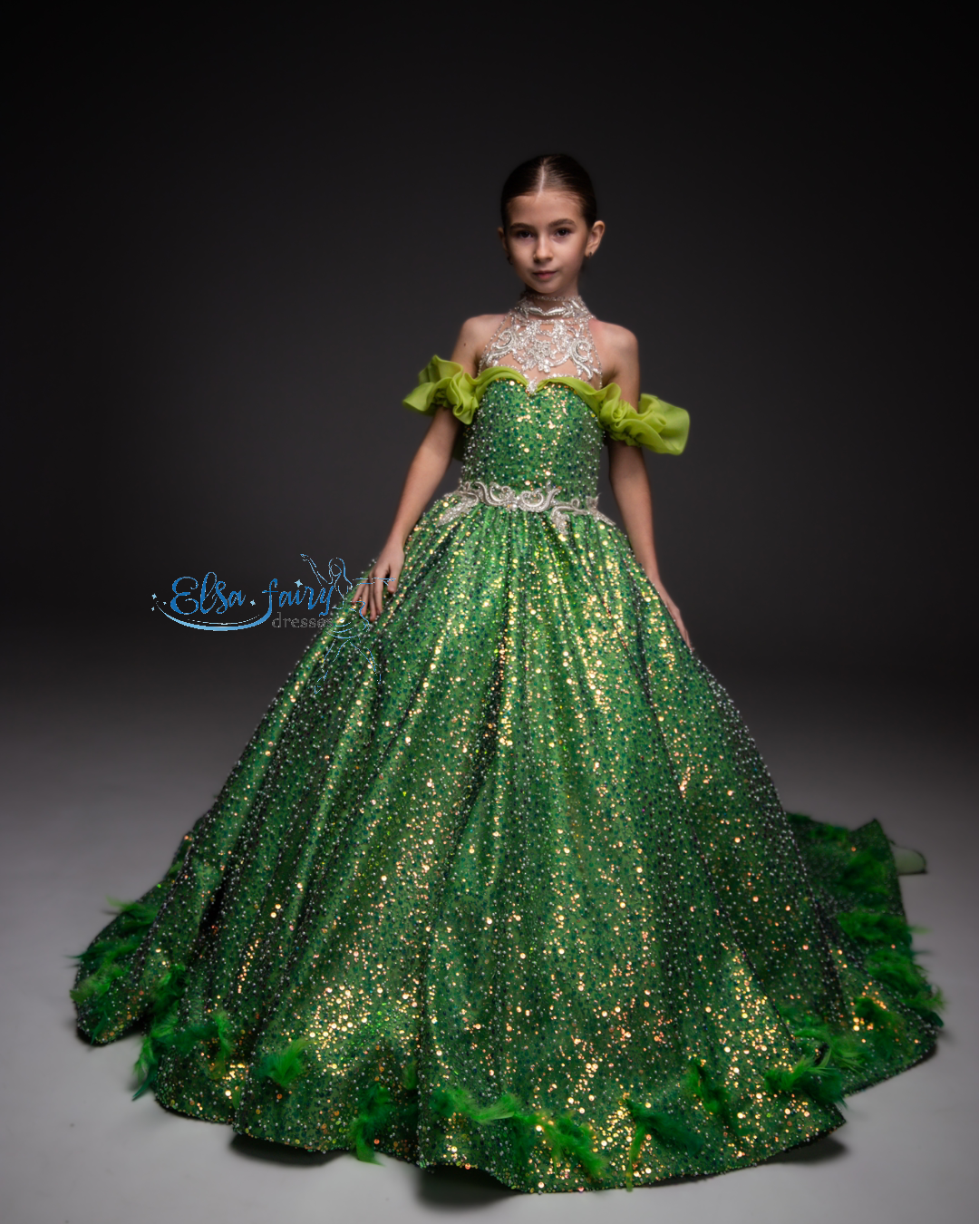 Green Gala evening gown, Pageant ball gown, Birthday Girl Dress, Wedding Guest Dress