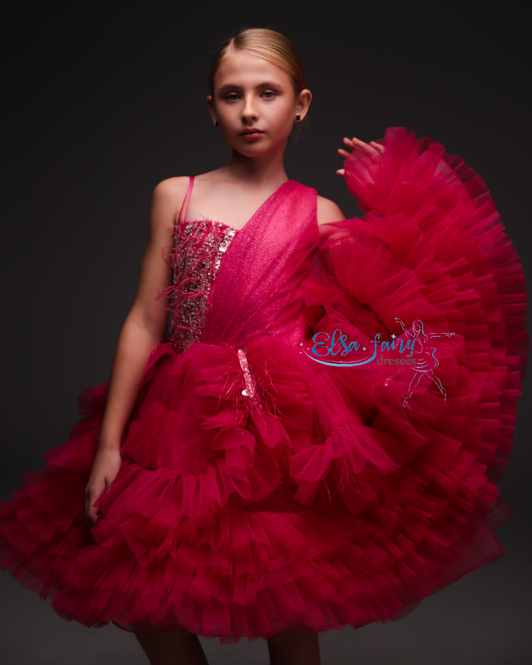 Hot Pink Cocktail Birthday Girl Dress, Flower Girl Dress, Wedding guest Dress, Pageant fun fashion interview dress, Toddler Dress, junior bridesmaid gown