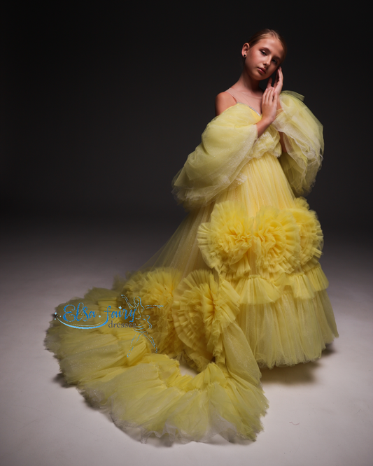 Yellow special occasion dress, Pageant ball evening gown, Birthday Girl Dress, Flower Girl Dress, Wedding guest Dress, Girl Birthday Dress, junior bridesmaid gown