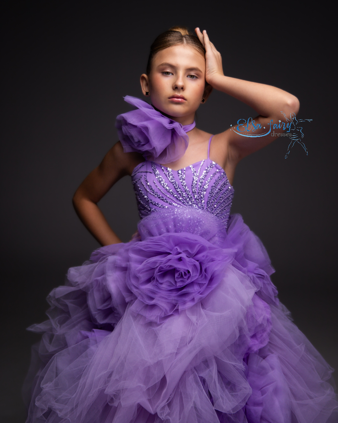 Purple Pageant Ball Gown: Handmade Formal Dress with Detachable Flower Accessory