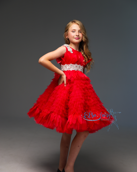 Red Cocktail Birthday Girl Dress, Fun fashion pageant dress, interview pageant gown, Flower Girl Dress, Wedding guest Dress, Toddler Dress, junior bridesmaid gown