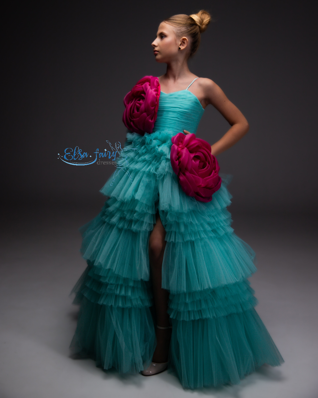 Mint Pageant Ball Gown: Handmade Formal Dress with Detachable Organza Flower