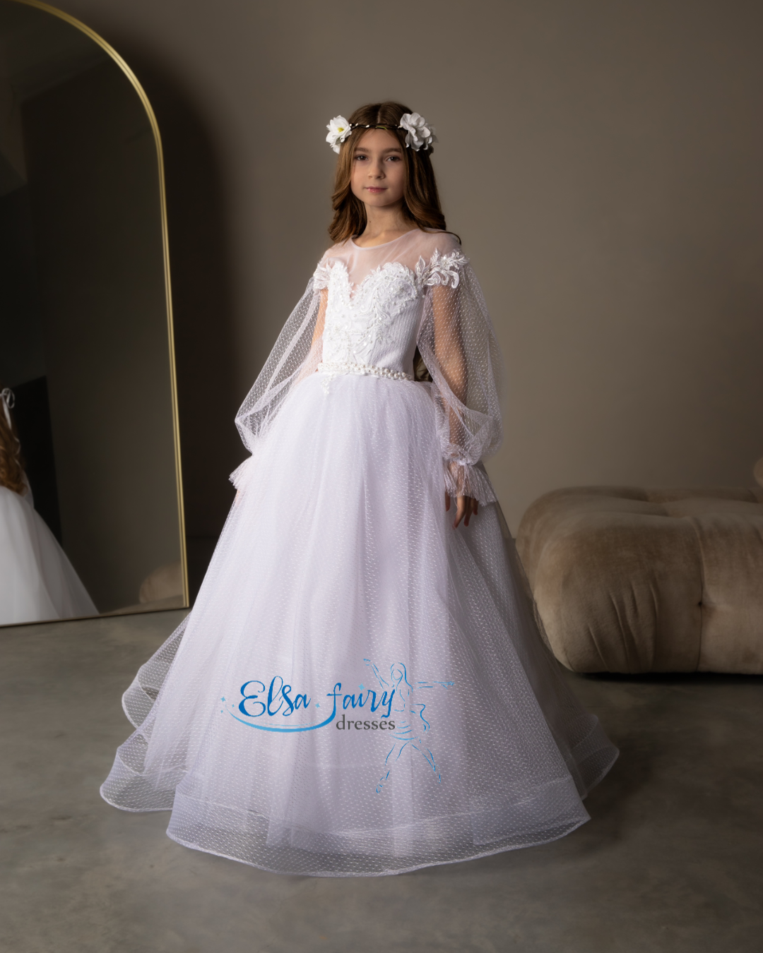 White First Communion & Baptism dress, Flower Girl Dress, wedding guest dress, formal wear, special occasion gown, Junior Bridesmaid dress