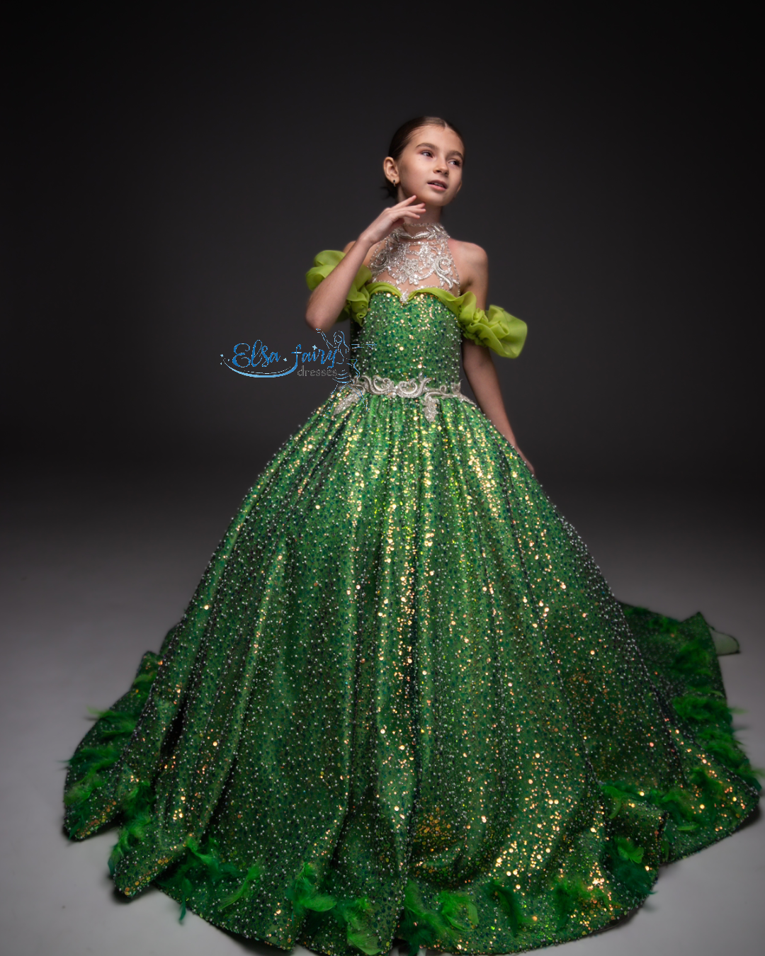 Green Gala evening gown, Pageant ball gown, Birthday Girl Dress, Wedding Guest Dress