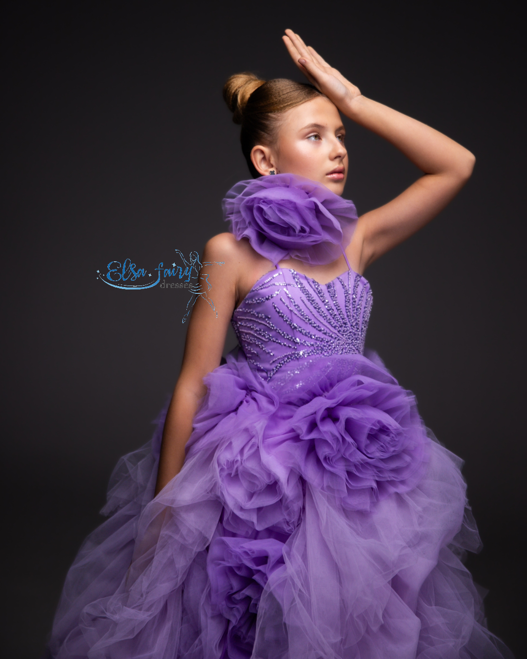 Purple Pageant Ball Gown: Handmade Formal Dress with Detachable Flower Accessory