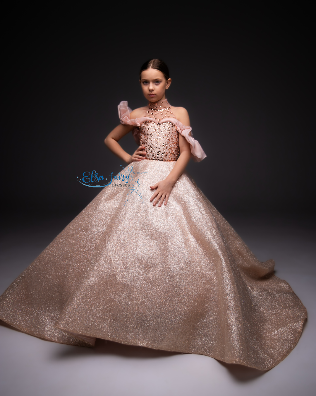 Blush pink Gala evening gown, Pageant ball gown, Birthday Girl Dress