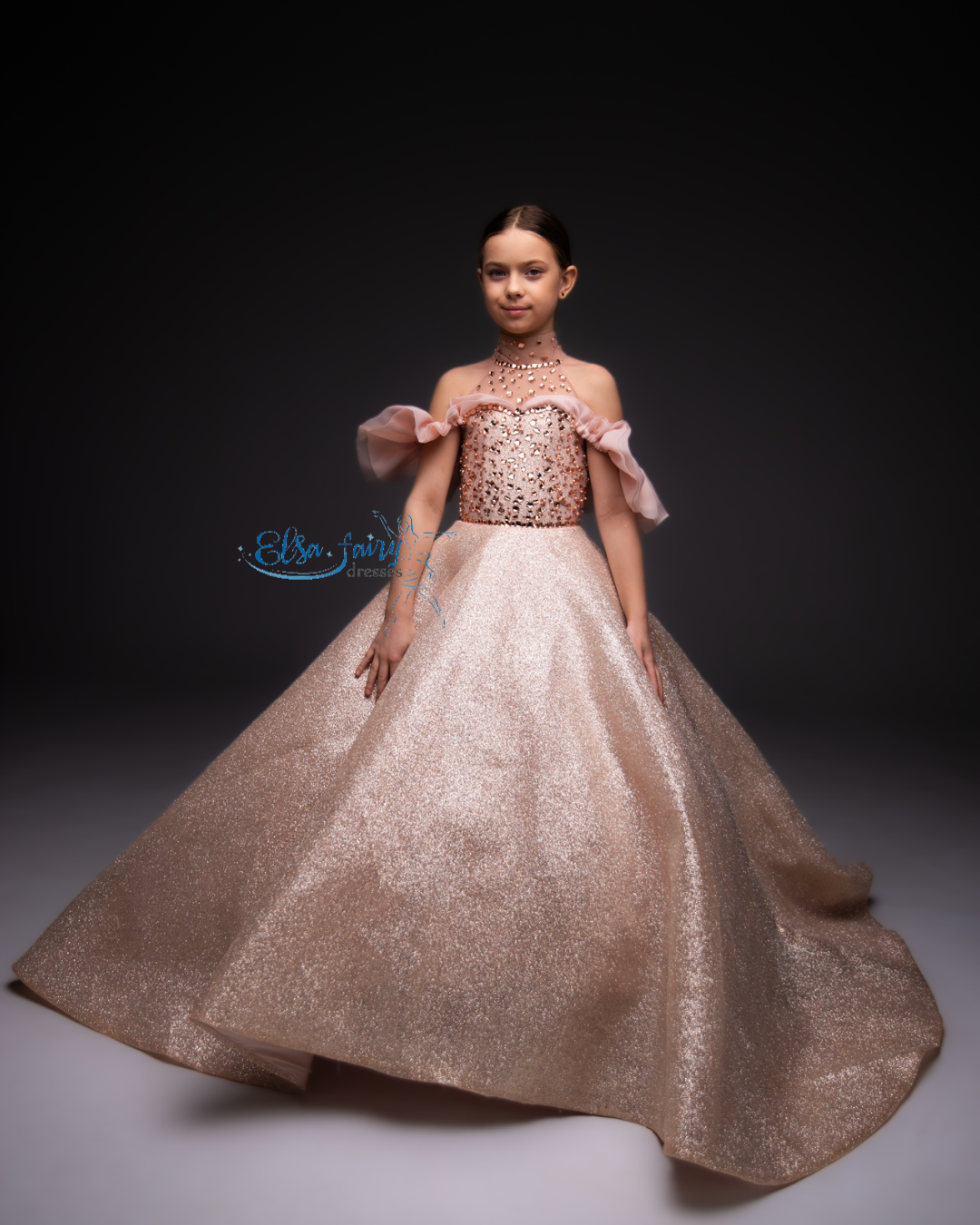 Blush pink Gala evening gown, Pageant ball gown, Birthday Girl Dress