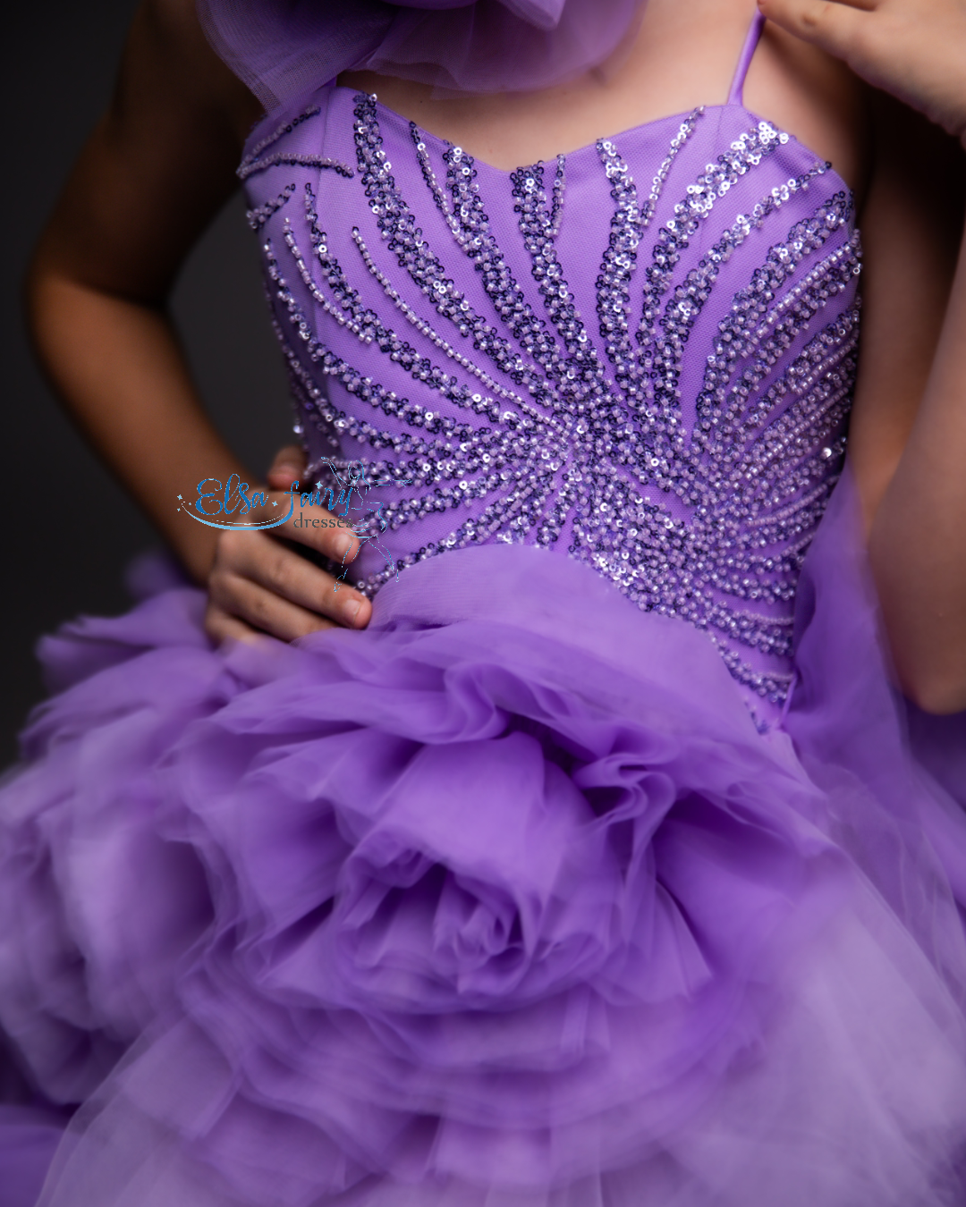 Purple Pageant Ball Gown: Handmade Formal Dress with Detachable Flower Accessory