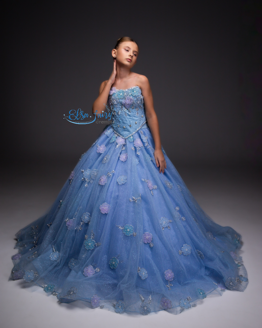 Blue Gala ball gown, Pageant gown, Birthday Girl Dress, Flower Girl Dress, Girl Birthday Dress