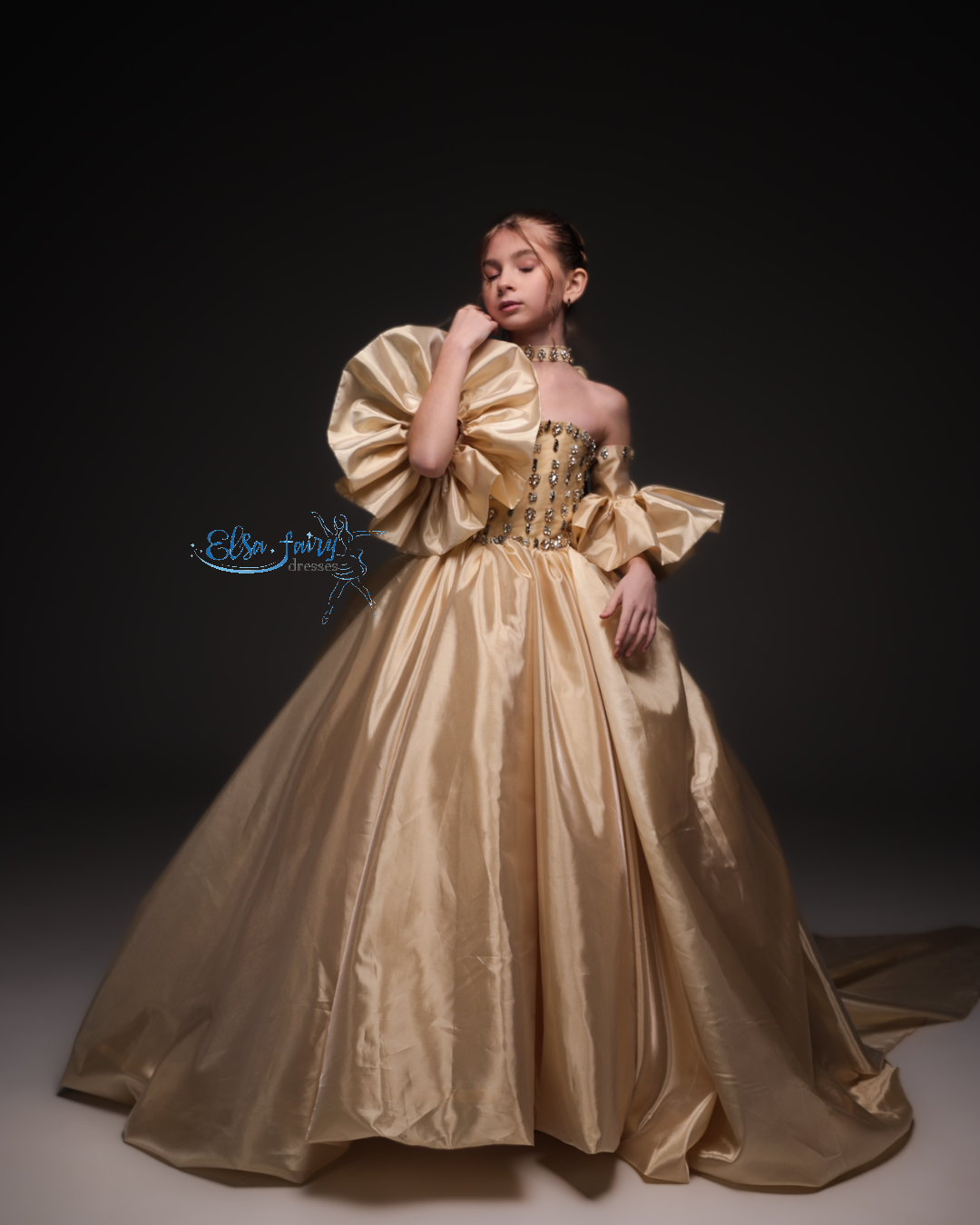 Gold Gala evening gown, Pageant ball gown, Birthday Girl Dress, Wedding Guest Dress