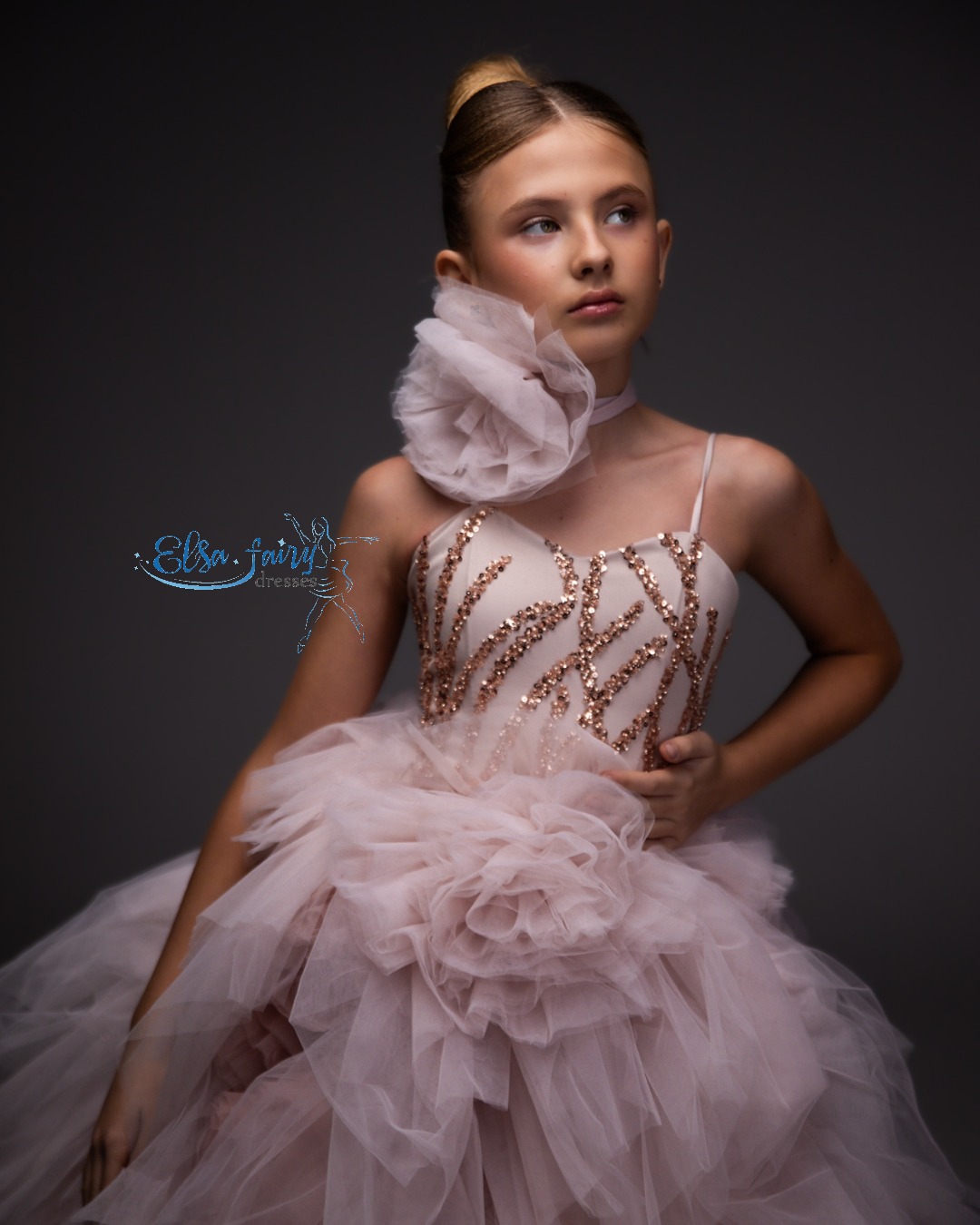 Blush Pink Pageant Ball Gown: Handmade Formal Dress with Detachable Flower Accessory
