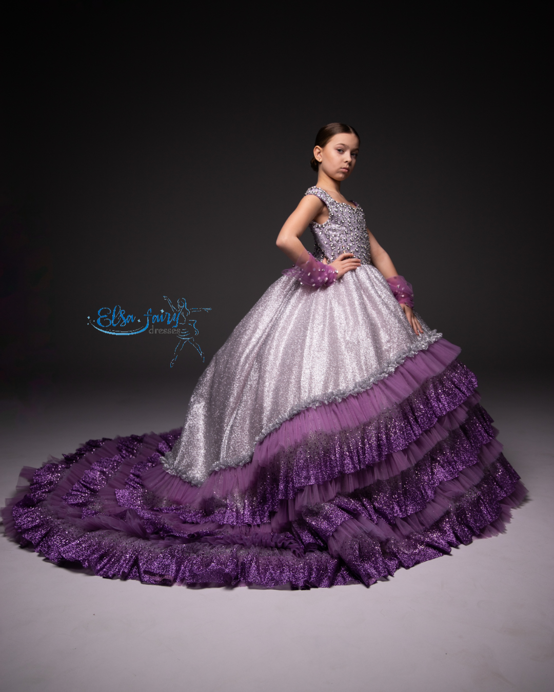 Lilac Gala evening gown, Pageant ball gown, Flower Girl Dress, Wedding guest Dress, Girl Birthday Dress
