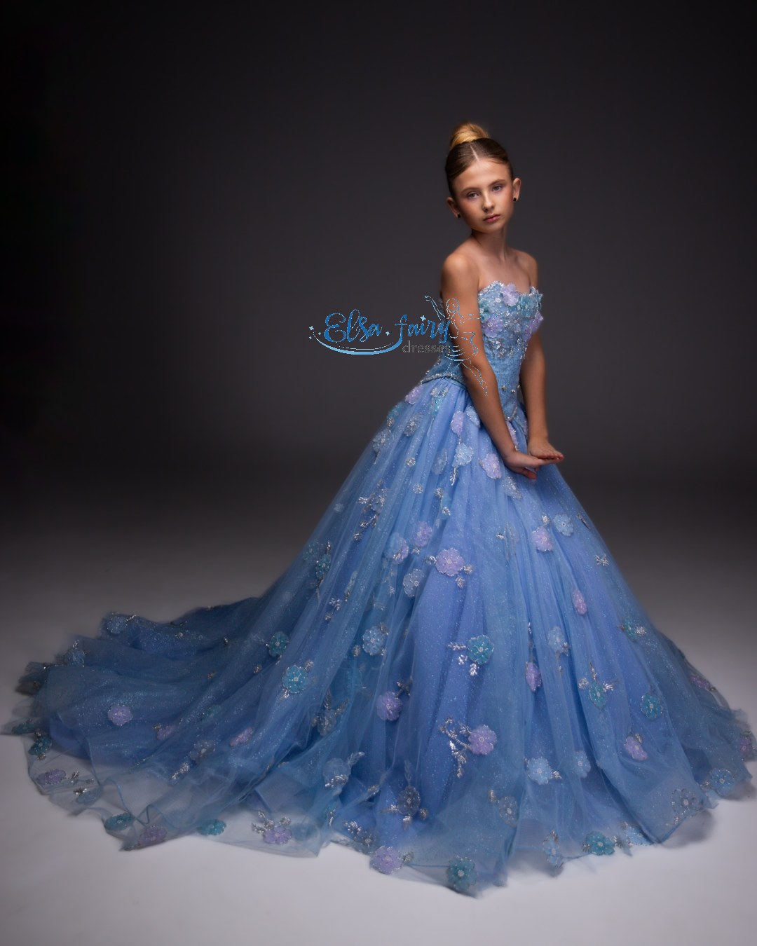 Blue Gala ball gown, Pageant gown, Birthday Girl Dress, Flower Girl Dress, Girl Birthday Dress