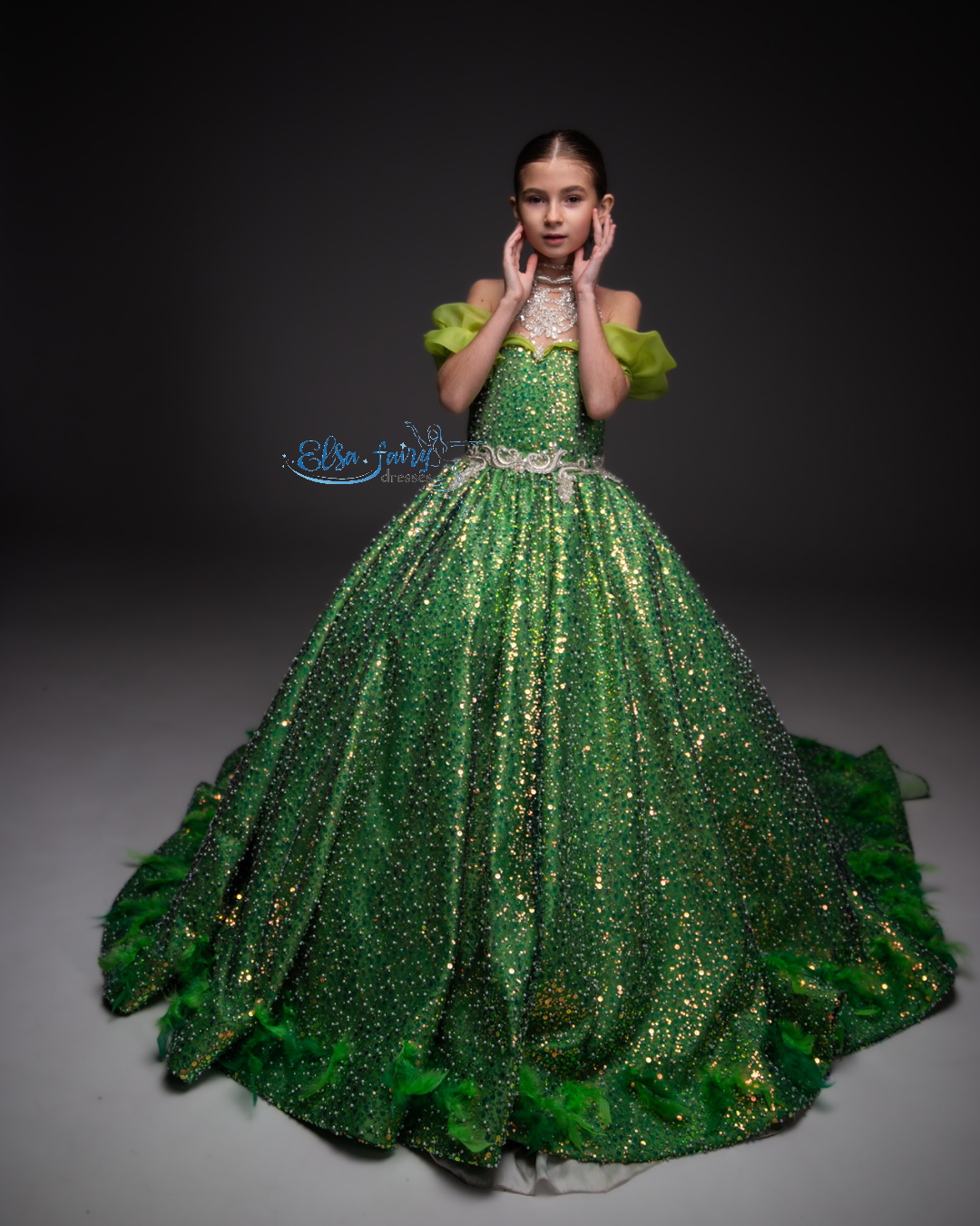 Green Gala evening gown, Pageant ball gown, Birthday Girl Dress, Wedding Guest Dress