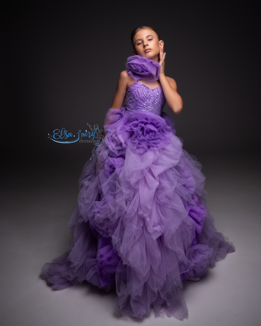 Purple Pageant Ball Gown: Handmade Formal Dress with Detachable Flower Accessory