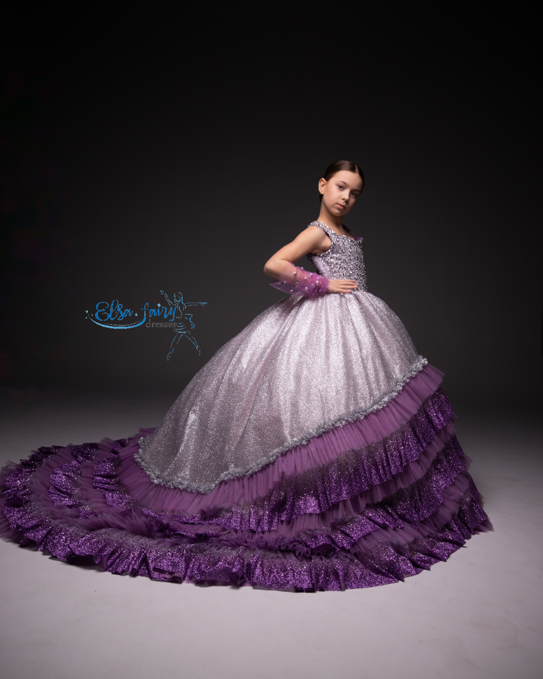 Lilac Gala evening gown, Pageant ball gown, Flower Girl Dress, Wedding guest Dress, Girl Birthday Dress