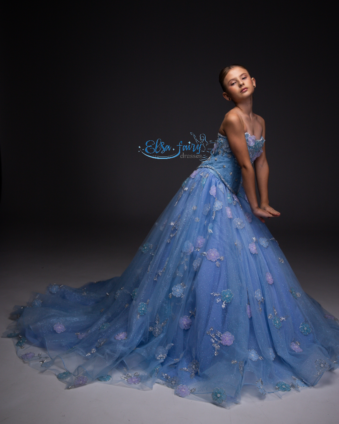 Blue Gala ball gown, Pageant gown, Birthday Girl Dress, Flower Girl Dress, Girl Birthday Dress