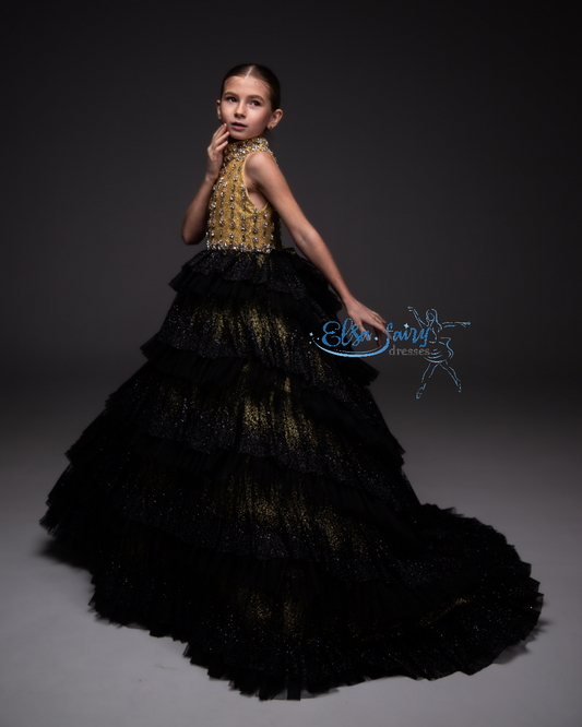Black Gala evening gown, Pageant ball gown, Wedding guest Dress, Girl Birthday Dress